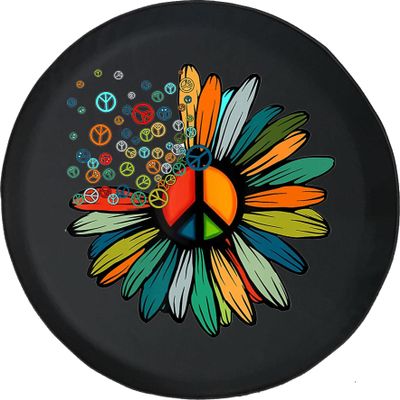 Custom Spare Tire Cover - Tire Accessories for Campers, SUVs, Trailers, Trucks, RVs and More Peace Signs Daisy Flower 33 Inch Black