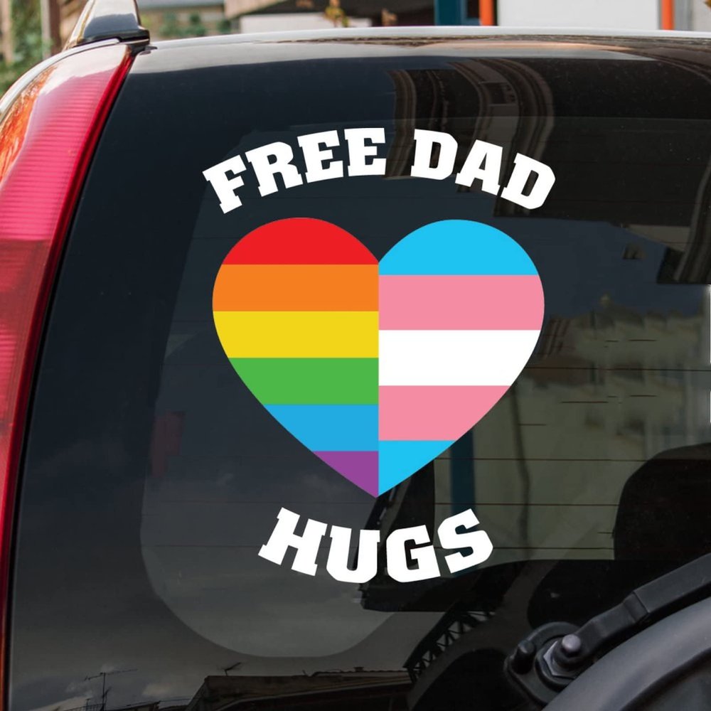 Free Dad Hugs Gay Lesbian Heart Vinyl Decal for Car Window Gender Equality Rainbow Pride Laptop Sticker Car Decal Gay Pride Laptop Stickers Car Decals LGBT Decal Sticker for Bumper Decal Sticker