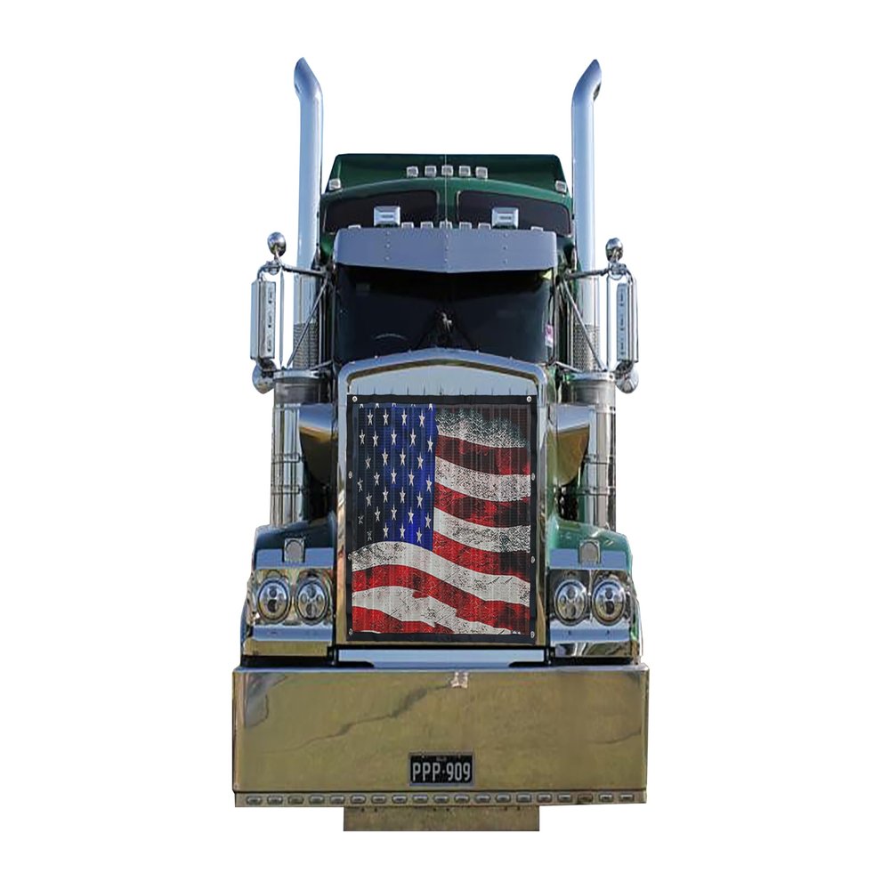 GrilleAdz Old Glory Mesh Bug Screen for Kenworth W900B with Turnbuckle Hardware Installation Kit