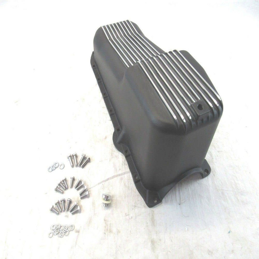 1986-02 SBC Chevy 350 Aluminum Finned Oil Pan Pass Side 1PC RM Black E44003BK