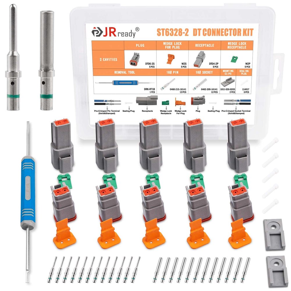 JRready ST6328-2 Deutsch DT 2 Pin Connector Kit, Solid Contacts, 5 Sets