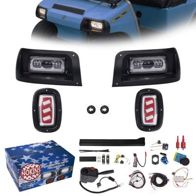NOKINS Deluxe Plus LED Light Kit Fit Club Car DS 1993-UP Gas And Electric Golf Cart 20A DC Converter USB Charging Socket Low/High Beam DRL Delay Relay Brake Switch