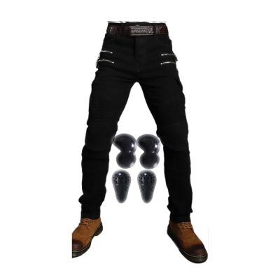 YXYECEIPENO Women's Helmet Motorcycle Riding Pants Men's Motorcycle Jeans Armor Pads with Knees X 2 and Hips X 2 (Color : Black Upgrade, Size : Medium)