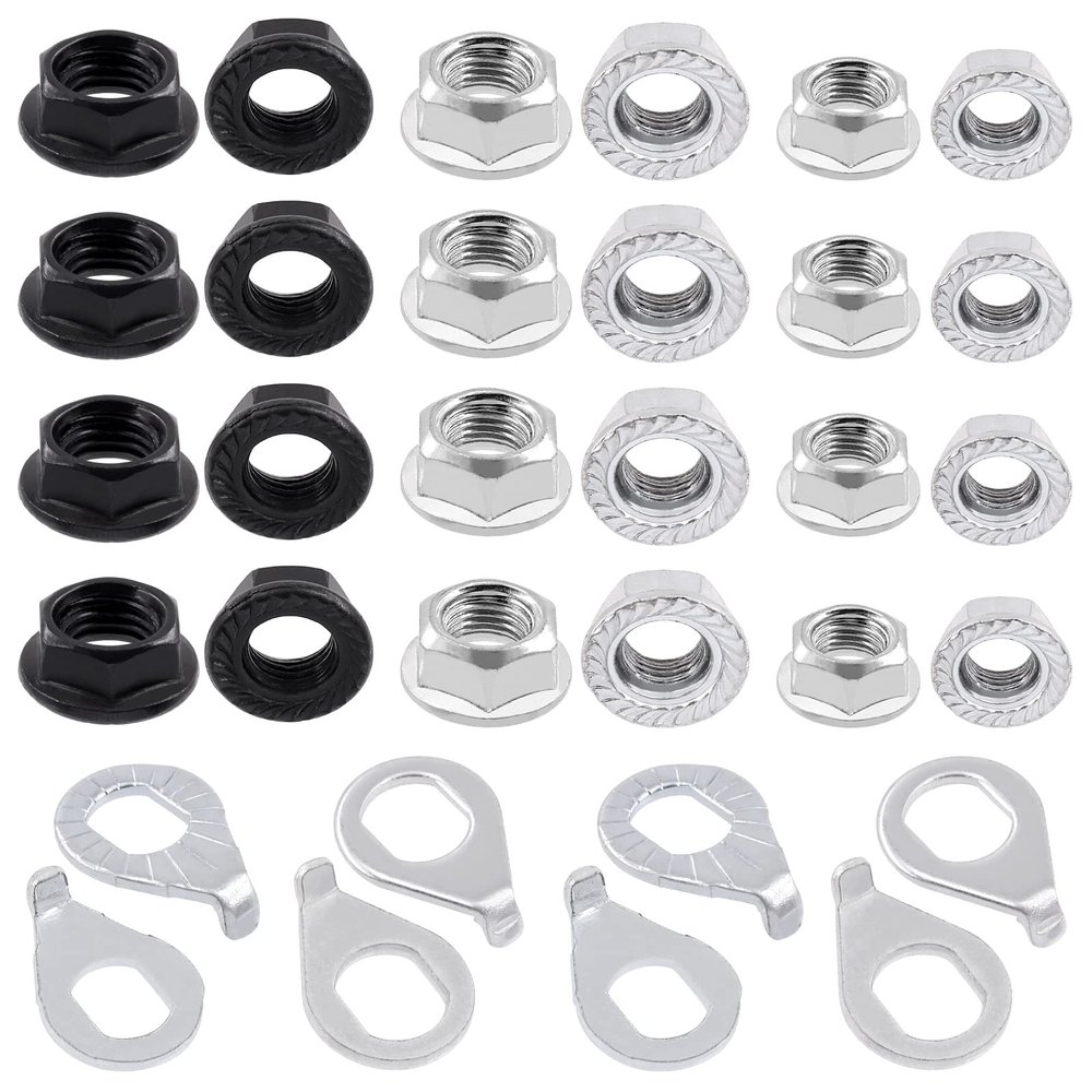 Mardatt 60Pcs M8 M9.5 M10 Bicycle Wheel Axle Nuts and Washer Assortment Kit Including Bike Hub Hex Flange Nuts, Front and Rear Wheel Hub Safety Washers Retaining Clips for Road Mountain Bike