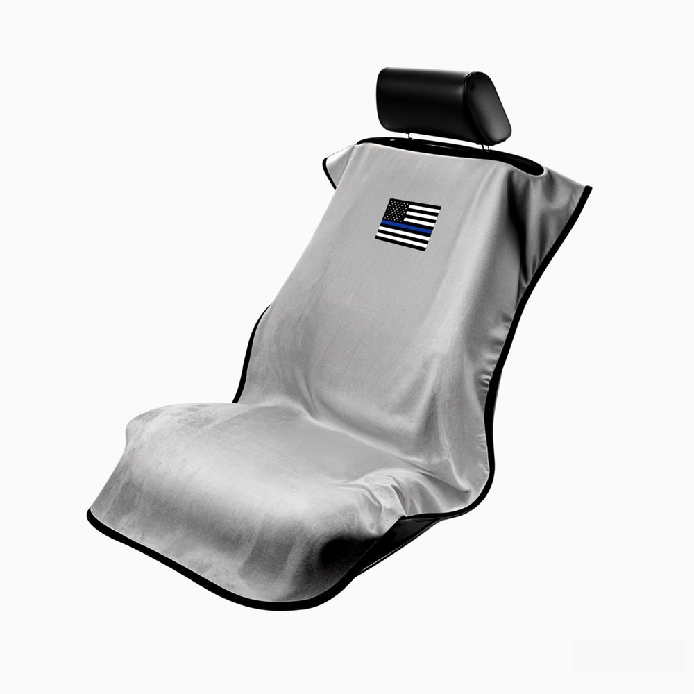 Seat Armour Seat Protector Towel Police USA Flag Design Soft Machine Washable Car Seat Cover Towel Easy to Install, Multipurpose Car Seat Towel Gray