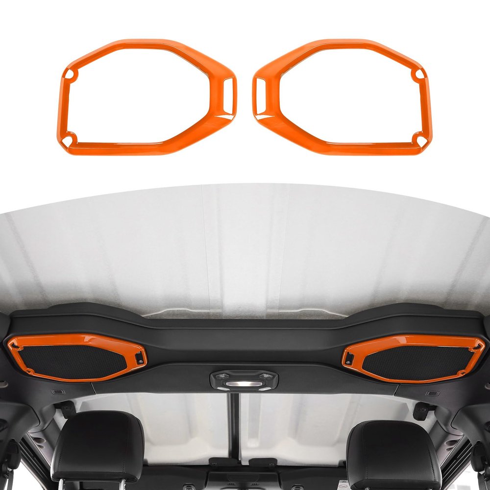 RT-TCZ Roof Speaker Trim for Jeep Wrangler JL JLU 20182023 & Gladiator JT 20202023, Orange ABS Top Speaker Cover Interior Accent, Peel and Stick Installation (2PCS)