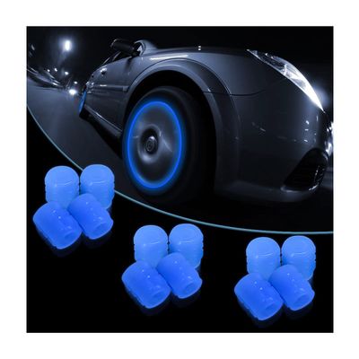 Luminous Tire Valve Stem Caps for Car, 12PCS Fluorescent Glow in The Dark Air Caps Cover, Illuminated Corrosion Resistant Tire Pressure Caps, Universal for Car, Truck, SUV, Motorcycles, Bike (Blue)