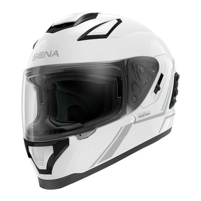 Sena Stryker Full Face Smart Helmet with Integrated Mesh and Bluetooth Communications, LED Taillight, and Sound by Harman Kardon, DOT (Gloss White, Small)