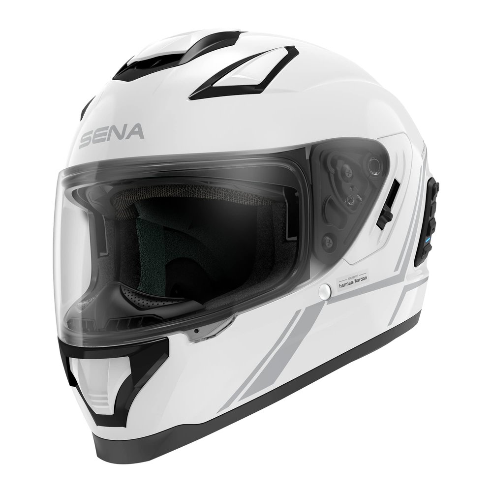 Sena Stryker Full Face Smart Helmet with Integrated Mesh and Bluetooth Communications, LED Taillight, and Sound by Harman Kardon, DOT (Gloss White, Small)