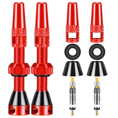 Aracey Tubeless Presta Valve Stems, 44mm Presta Valve Stems with Valve Core Remover Caps - Super Light Alloy - Pair -Multiple Color and Size Options(Red,44 MM)