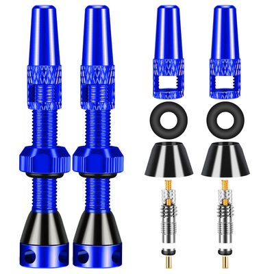 Aracey Tubeless Presta Valve Stems, 40mm Presta Valve Stems with Valve Core Remover Caps - Super Light Alloy - Pair -Multiple Color and Size Options(Blue, 40MM)