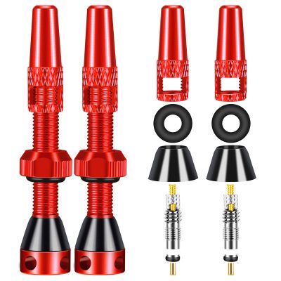 Aracey Tubeless Presta Valve Stems, 40mm, Red, Aluminum, Pair - Multiple Color and Size Options