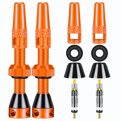 Aracey Tubeless Presta Valve Stems, 40mm, Orange, Aluminum Alloy, Pair - Multiple Color and Size Options