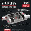 Rumble Exhaust Chambered Performance Muffler R32543: Offset/Offset, 2.5" / 2.5" Inlet/Outlet, 4.25 x 9.5 x 13 Oval, Stainless Steel, Classic American Muscle Sound view 3