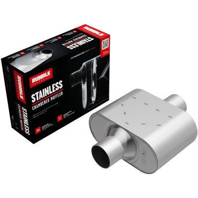 Rumble Exhaust Chambered Performance Muffler R37426: Center/Center, 2.5" / 2.5" Inlet/Outlet, 4.25 x 9.5 x 6.5 Oval, Stainless Steel, Classic American Muscle Sound