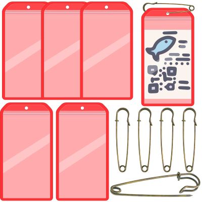 Geyee 6 Pack Fishing Hunting License Holder Waterproof Fluorescent Orange ID Holder with 6 Bronze Safety Pins Heavy Duty for License Permit Protection Hunting Deer Season Supplies(Vertical)