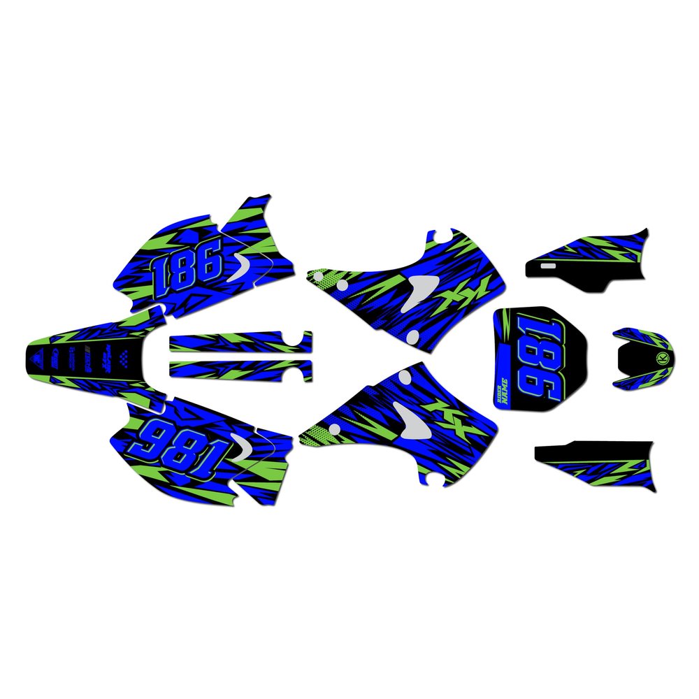 Kalair GFX Graphics Kit for Kawasaki KX125 2003-08 and KX250 2003-08 Twitch Series Blue 9 Mil - Easy Go - Dirt Pit Bike Motorcycle Sticker, Dirtbike Racing Decal Motocross Accessories no-Plastics