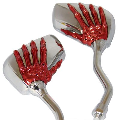 MotorToGo Small 3D Red Skull Hand Motorcycle Mirrors Compatible for Honda Magna 750 VF750CD Deluxe