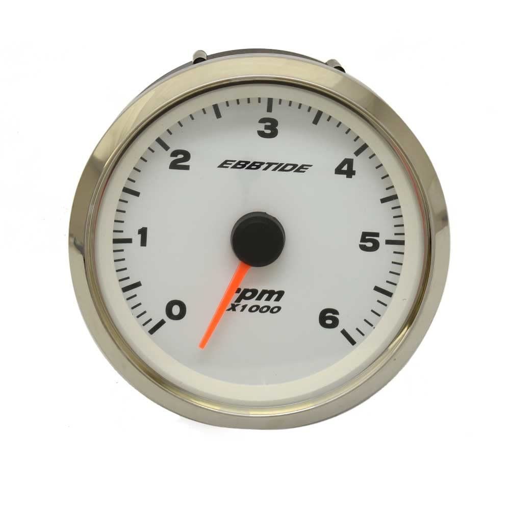 Ebbtide Boat Tachometer Gauge TC5030A | Faria 3 1/4 Inch Silver White