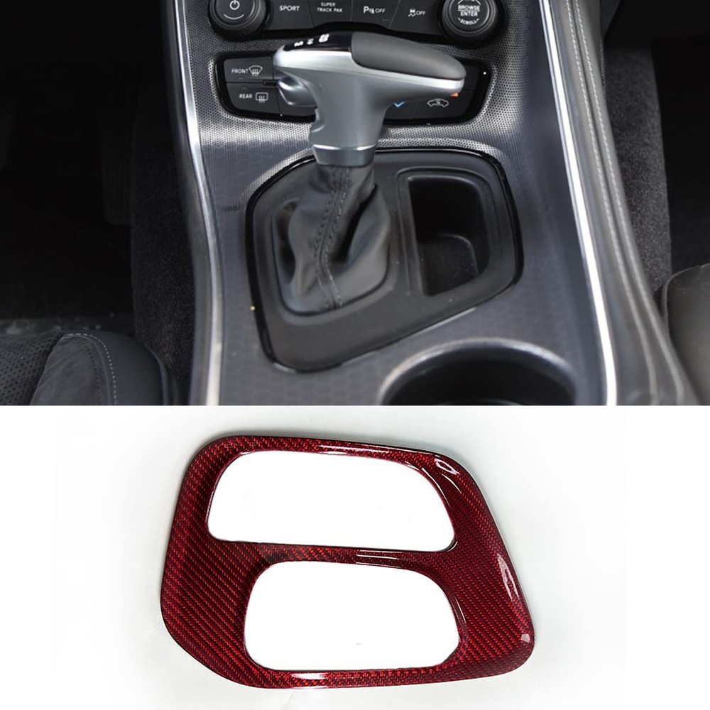 taruisixt for Dodge Challenger GT SRT SXT 2015-2020 Real Carbon Fiber Car Center Gear Shift Panel Decoration Car Interior Accessories 1 PCS LHD (Carbon Fiber Red)