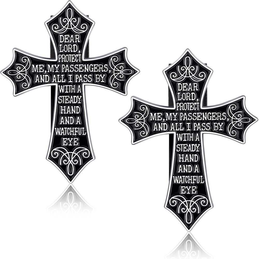 Tallew 2 Pcs Religious Cross Sun Visor Clips for Cars with Prayer Blessing