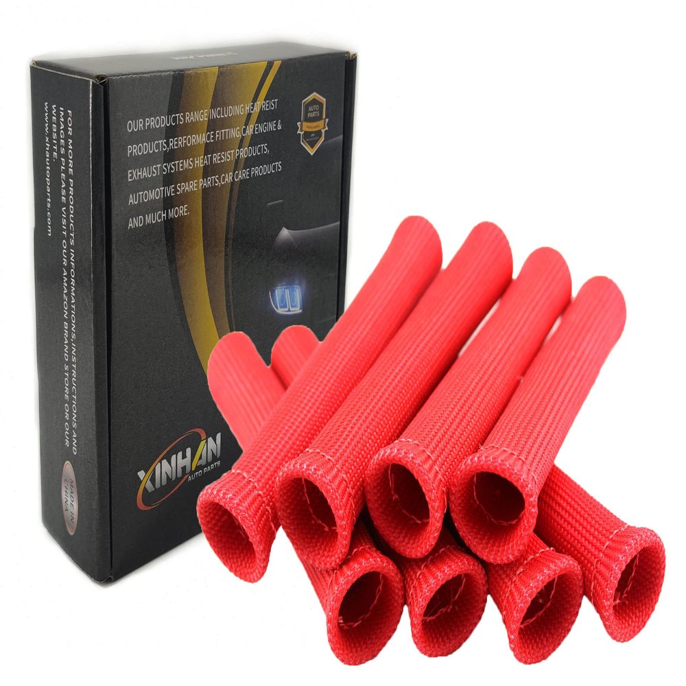 Xinhan Spark Plug Protect Boot Heat Shield Thermal Protection Insulator Titanium/Black/Blue/Red/White Pack of 8 (Red)