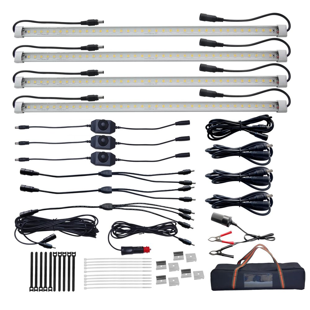 12V LED Exterior Porch Awning Light Camper Trailer Light Strip 20inch DIY Lights Kit for RV Trailer Outdoor Lighting Warm White 1800LM, with Dimmer Switch