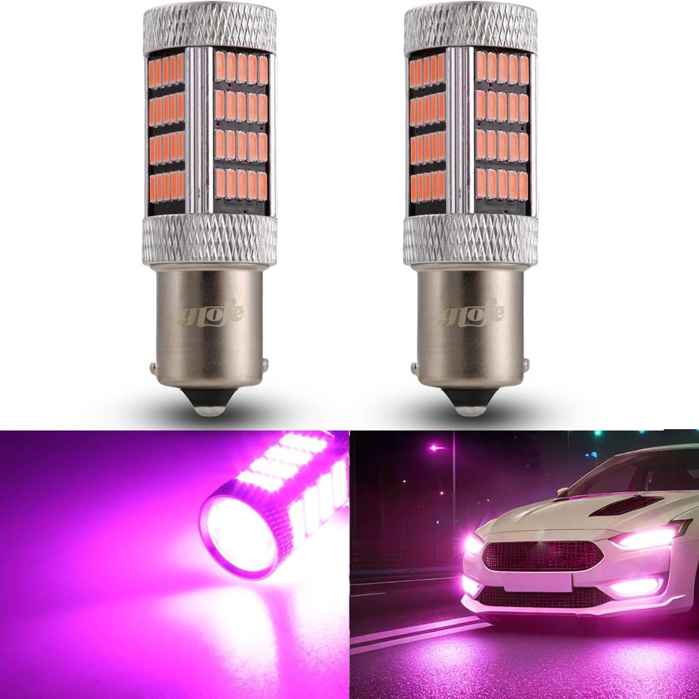 GLOFE High Power 92smd LED Bulbs 14000K Pink Purple 1156 P21W 7506 BA15S Brake Center High Stop DRL Tail Stop Daytime Running Light LED Bulb Lamp Replacement for Cars,Trucks, SUVs, Vans