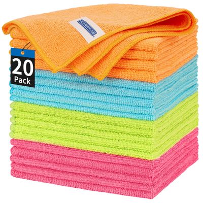 HOMERHYME Microfiber Cleaning Cloth, 20 Pack Cleaning Rags, 12" x 12" Lint Free Shop Towels, Washable Reusable Microfiber Towels for Cars Kitchen Automotive House Office