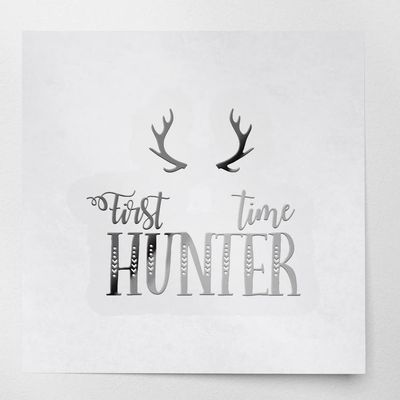 Transparent Decal Stickers of First Time Hunter (Metallic Silver) Premium Waterproof Vinyl Decal Stickers for Laptop Phone Accessory Helmet Car Window Mug Tuber Cup Door Wall Decorati ANDSKUS0g8403SI