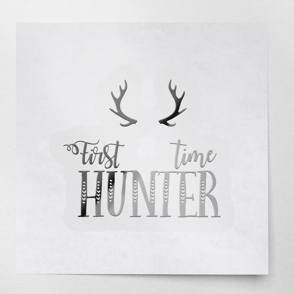 Transparent Decal Stickers of First Time Hunter (Metallic Silver) Premium Waterproof Vinyl Decal Stickers for Laptop Phone Accessory Helmet Car Window Mug Tuber Cup Door Wall Decorati ANDSKUS0g8403SI