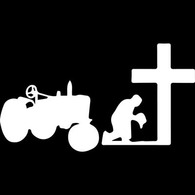 2 Pcs - Decal Stickers of Farmer with Tractor Praying At The Cross S (White) Premium Waterproof Vinyl Decal Stickers for Laptop Phone Accessory Helmet Car Window Mug Tuber Cup ANDSKUS531554WH070722