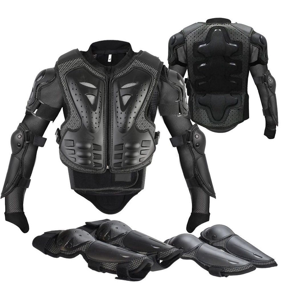 Youth Dirt Bike Gear, JUSTDOLIFE 5 PCS Motorcycle Armor Protection Jacket, Kids Motorcycle Armor with Knee Pads Elbow Pads Chest Protector Racing for Outdoor Sports (Black)