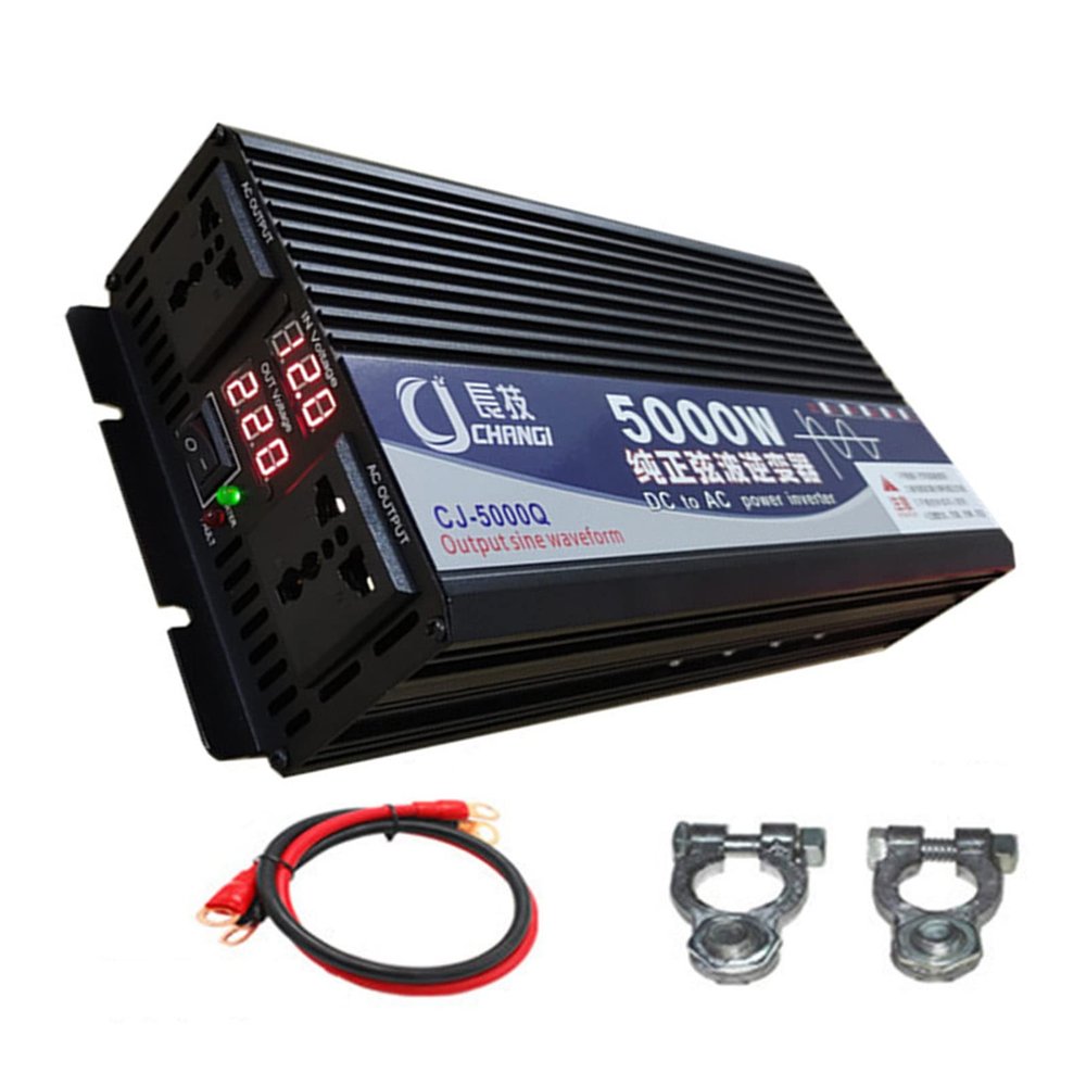 Niczu 3500W 4000W 5000W 5500W 6000W 8000W DC 12V 24V 48V 60V 72V to AC 220V Car Inverter Pure Sine Wave Power Voltage Converter with Digital Display Screen,5000W-12V