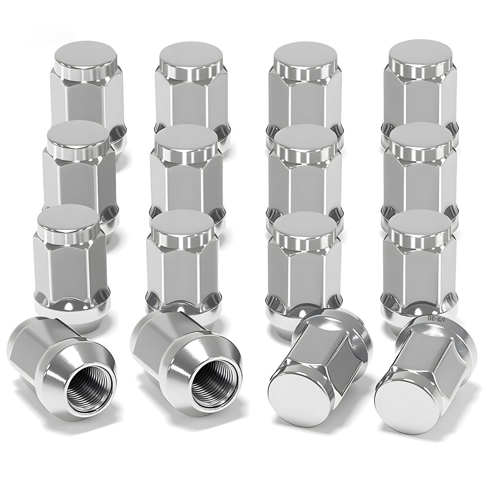 Golf Cart Chrome Wheel Lug Nuts for Club Car & EZGO, 1/2"-20 Size, OEM# 14723-G1, 1010984, 14723-G1, 16 Pack