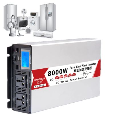 Power Inverter 5000w/6000w/8000w Pure Sine Wave Inverter Dc 12v 24v 48v 60v to Ac 110v-220v Power Inverter for Home Car Dual Digital Display Car Inverter,8000W-12Vto220V