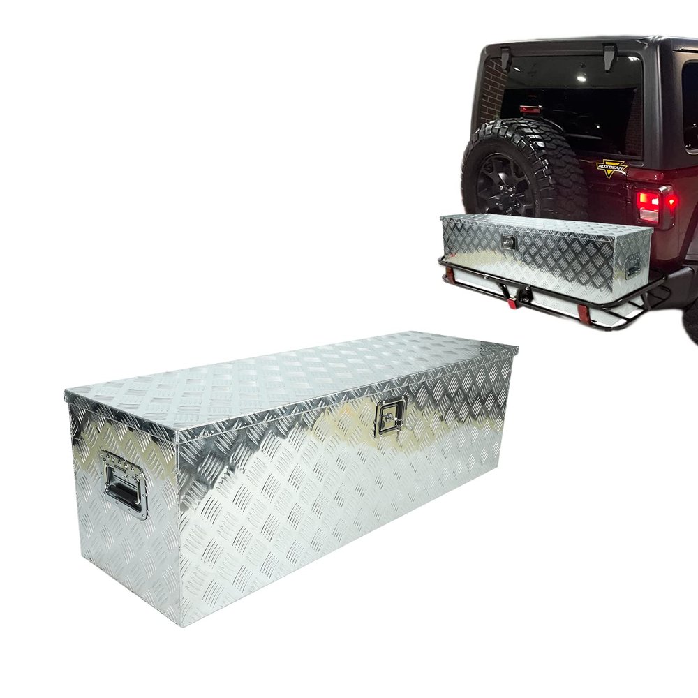 CHOWTY 49"X15"X15" Silver Heavy Duty Aluminum Pickup Truck Bed 5 Bar Tread Pattern Truck Tool Box, Underbody Tool Box Storage Trailer Tongue Box with Lock and Key for RV, ATV, Trailer & Truck