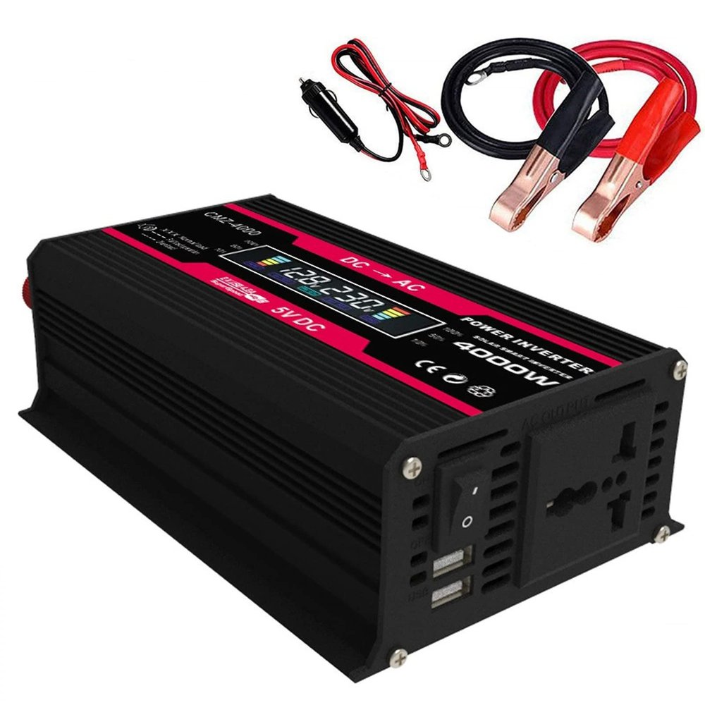 Power Inverter 300 Watt, Car/Home 12V Dc to 110/220V Ac Converter, with Dual Smart Fans, for Home, Rv, Boat, Emergency,Black-220V
