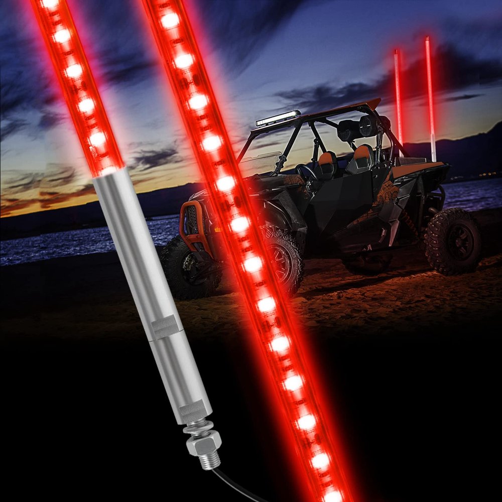 4FT LED Whip Light, DING.PAI 1.2M Red LED Lighted Whip Antenna for UTV ATV RZR Can-Am Off-Road Vehicle Truck (1 PC)