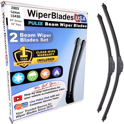 Wiper Blades fits Lexus LS430 2003 Set/2 w/1yr Wear Warranty -Easy Install