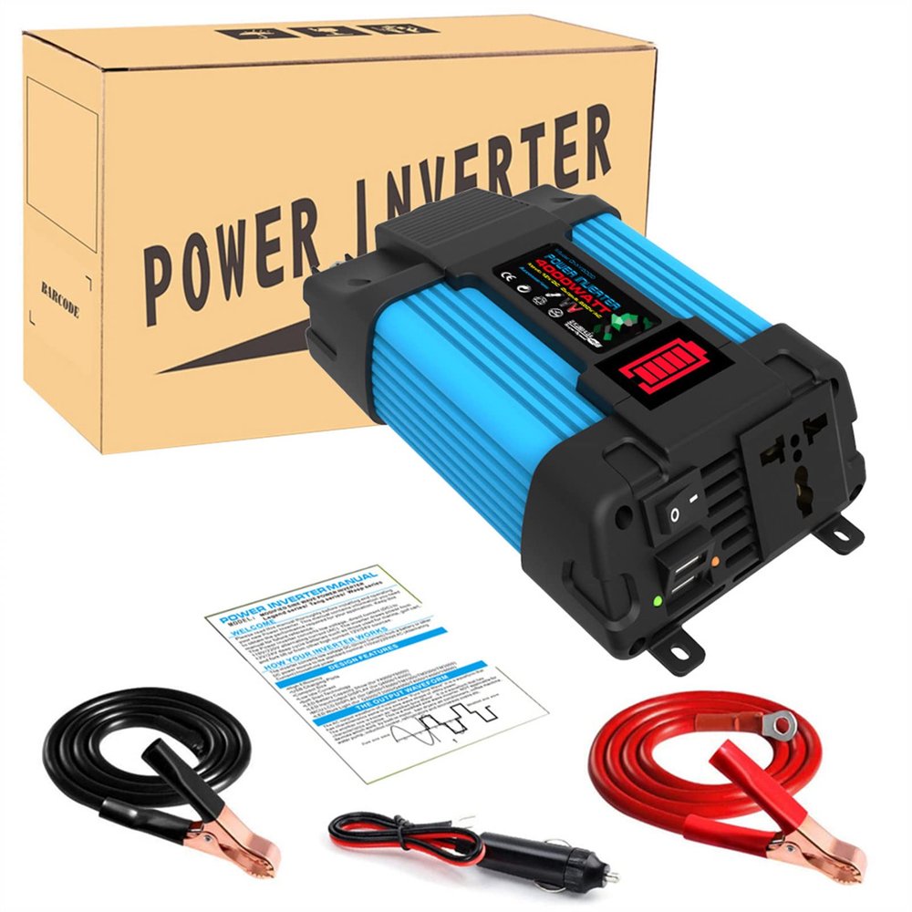 FONOBO 4000W/6000W Pure Sine Wave Power Inverter Dc 12V to 110V/220V, with 2 Alligator Battery Clamp, for Car Rv Boat Solar Power,4000W-110V