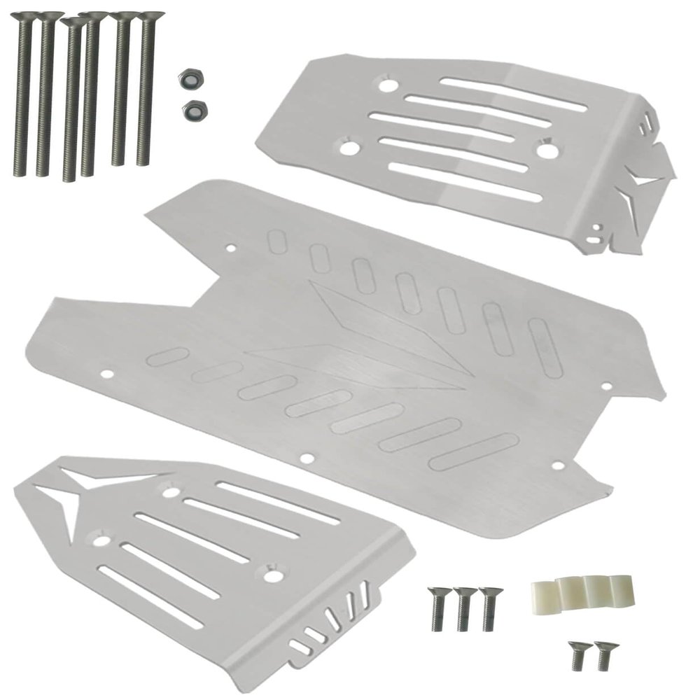 RCMYou Stainless Steel Front Center Rear Chassis Armor Skid Plate Set for 1/10 Vorteks 4x4 3S Blx 4WD,RC Upgrades Part Front Chassis & Center Chassis & Rear Chassis Hop Ups,Silver,Upgrade 2022