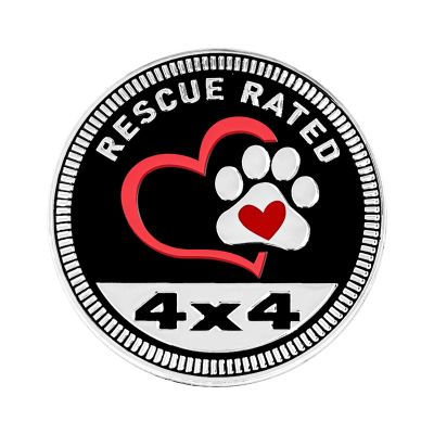 Rescue Paw Badge Rated Car Emblem, 4 x 4 Automotive Badge Decals Stickers 3D Metal Car Round Emblem Decals Compatible with Jeep Wrangler Vehicles Trucks SUV + Mask Hook