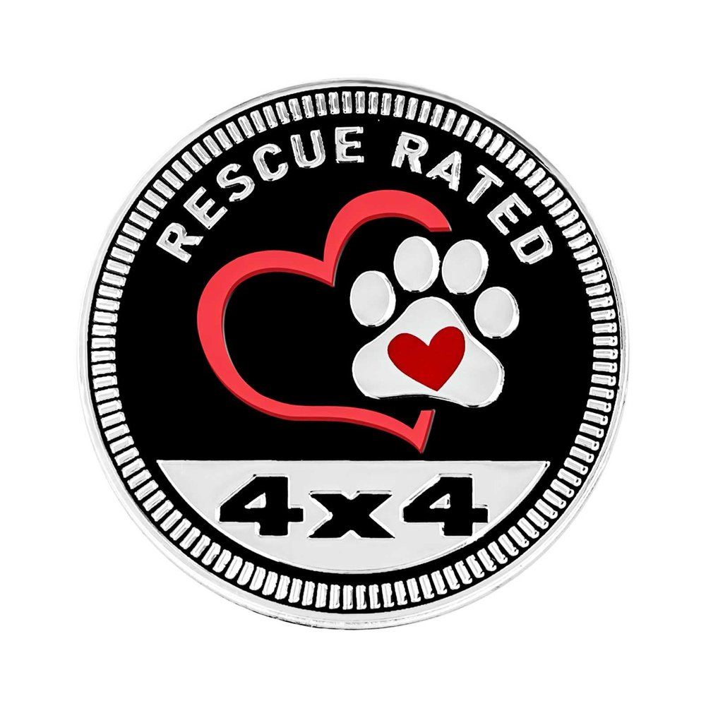 Rescue Paw Badge Rated Car Emblem, 4 x 4 Automotive Badge Decals Stickers 3D Metal Car Round Emblem Decals Compatible with Jeep Wrangler Vehicles Trucks SUV + Mask Hook