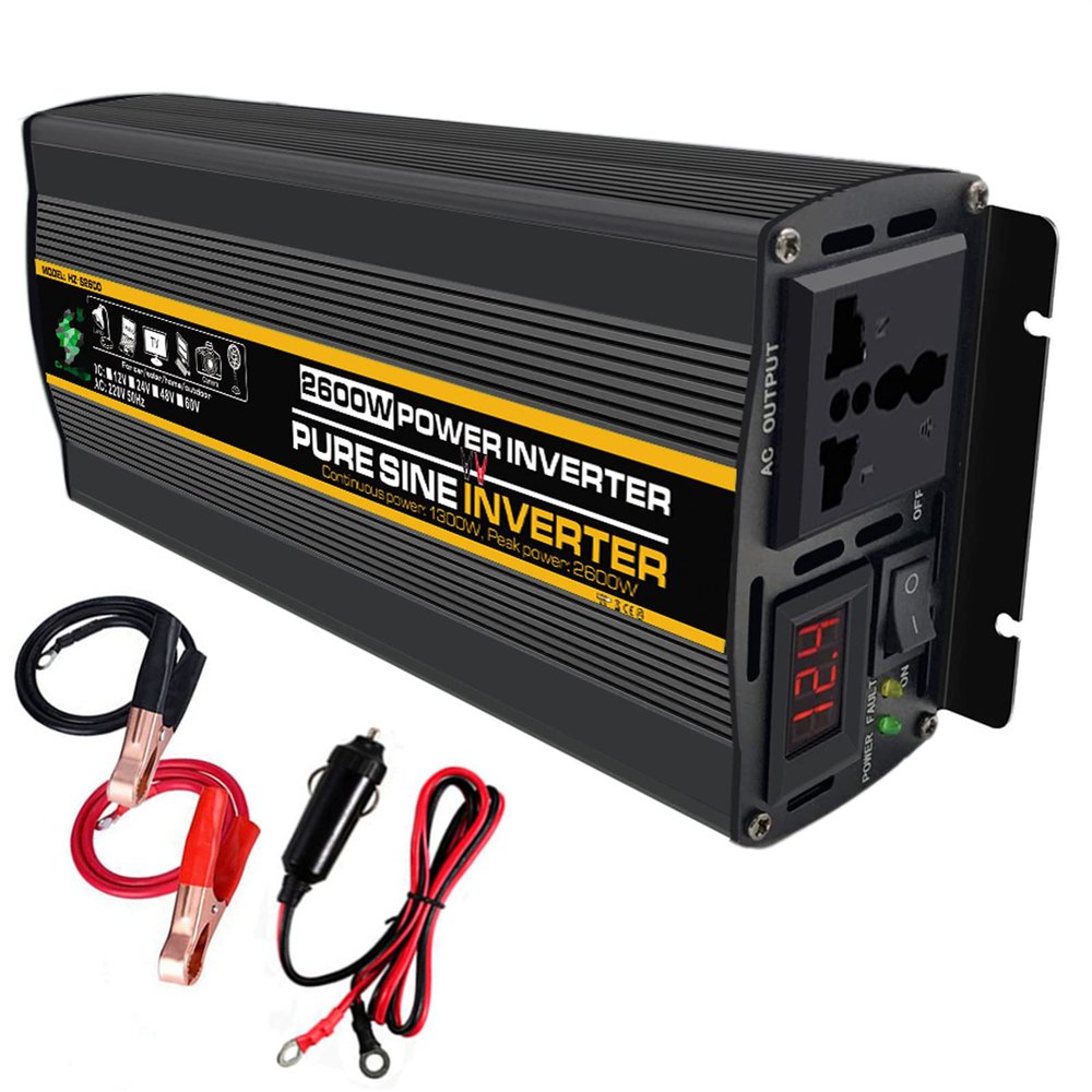 FONOBO Pure Sine Wave Inverter 2000W/2600W Power Inverter Dc 12/24V to 110/220V Ac Car Converter, with LCD Display, for Truck/Rv,2600W/12V-110V