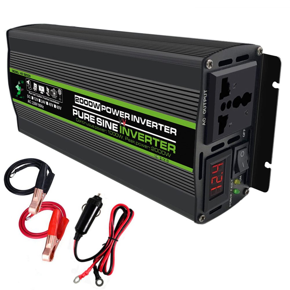 FONOBO Pure Sine Wave Inverter 2000W/2600W Power Inverter Dc 12/24V to 110/220V Ac Car Converter, with LCD Display, for Truck/Rv,2000W/12V-220V
