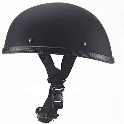 German Style Open Face Road Riding Beanie Helmet Low Profile Chopper Motorcycle Half Helmet = Small and Light Summer Cool Skull Cap for Adult Men and Wome DOT Approved -Matte black-2XL