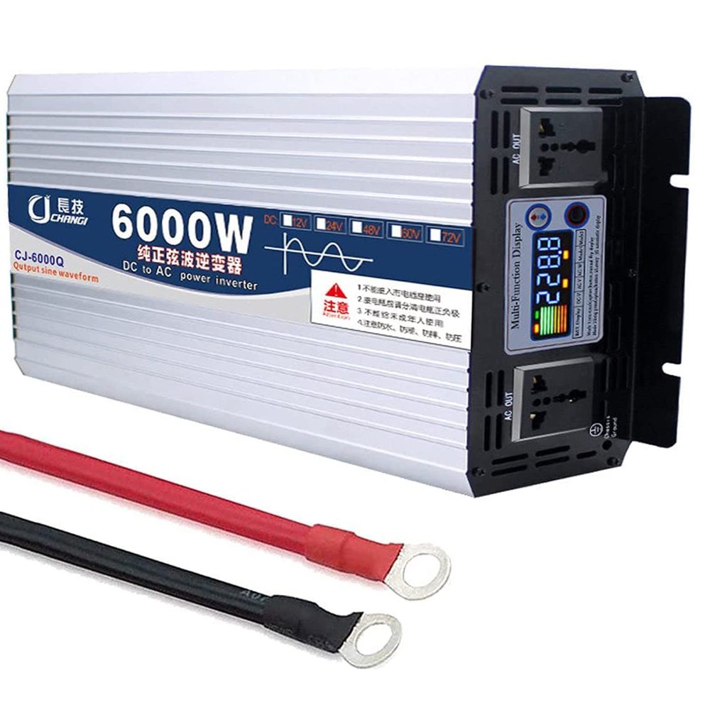 BEZAX Pure Sine Wave Power Inverter 5000W 6000W 7000W 8000W DC 12V 24V 48V 60V to 110V 220V AC Solar Inverter with 2 AC Outlets and LCD Display for Car,Truck,Camping,6000W-60Vto220V