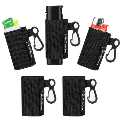 Pack of 5 Elastic Lighter Holder Keychain with Clip, Bundle Pack for Convenience, Fits for BIC Classic Lighter (Black)