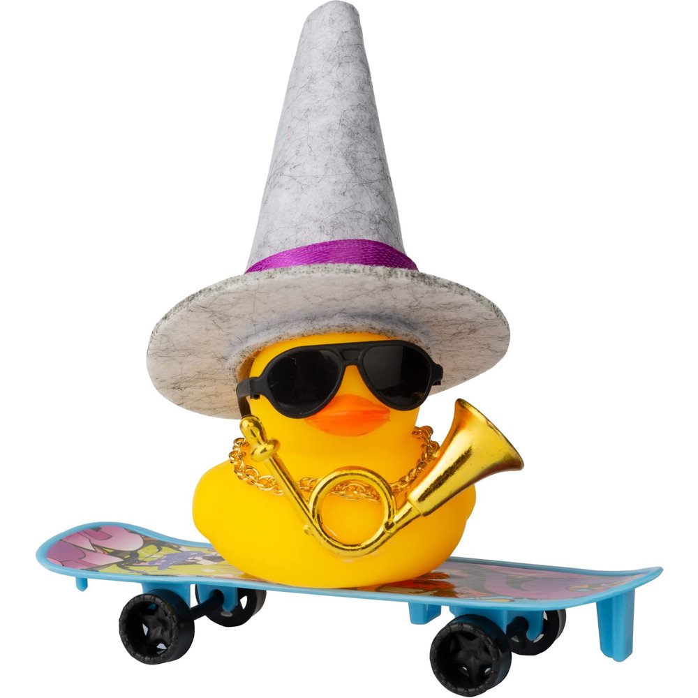 MuMyer Car Rubber Duck, Yellow Duck Car Dashboard Decorations with Mini Witch Hat Skateboard Musical Instrument Sunglasses Necklace